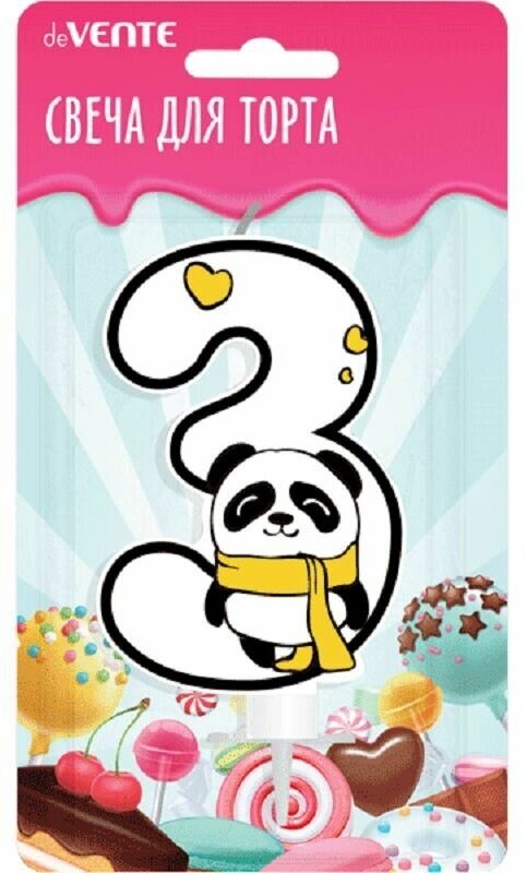 Свеча-цифра для торта "deVENTE. Панда" 3, размер свечки 9,1x6,6x1 см, с рисунком — фото 1