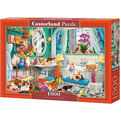 пазл castorland кошачья фиеста 1500 эл c 151448 Пазл Castorland 1500 деталей: Переполох в ванной комнате