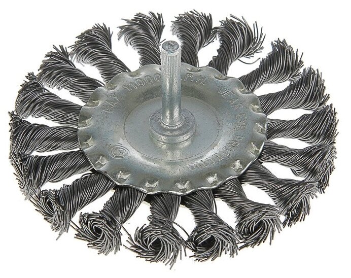 Щетка металлическая для дрели тундра, со шпилькой, крученая проволока, плоская, 100 мм
