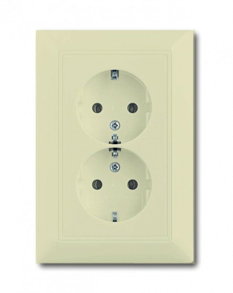 Basic55 2CKA002021A0379 Розетка двойная с заземляющим контактом (16 А, шторки, в сборе, скрытая установка, слоновая кость) ABB - фото №2