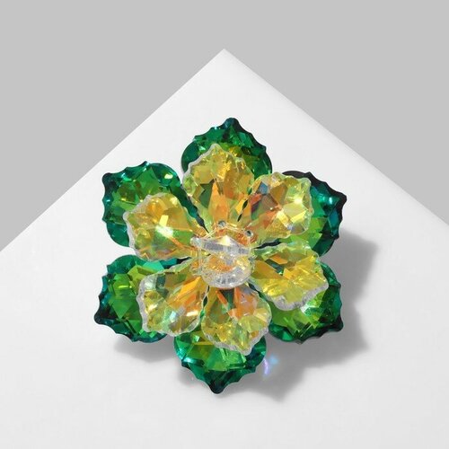 брошь украшение брошка цветок символ изобилия цвет серебро Брошь Queen Fair, искусственный камень, мультиколор, зеленый
