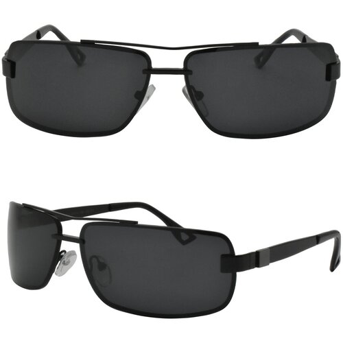 Солнцезащитные очки LERO, прямоугольные, оправа: металл, поляризационные, черный