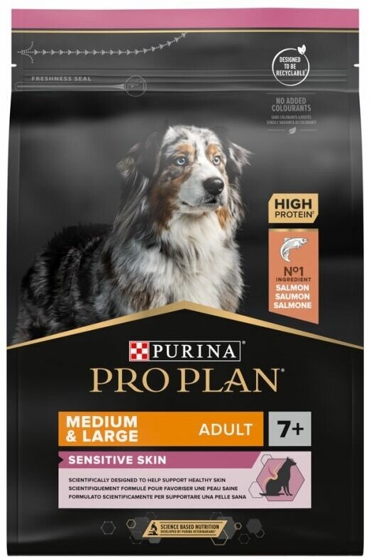 Pro Plan Medium & Large, Adult 7+ Sensitive Skin для пожилых собак средних и крупных пород Лосось, 14 кг. - фотография № 10