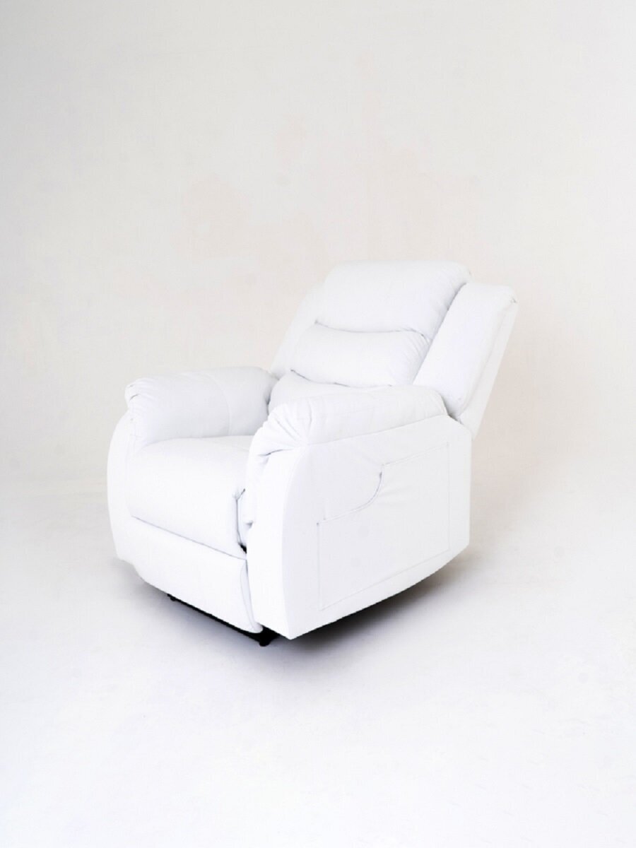 Кресло реклайнер с электроприводом, раскладывается на 180°, искусственная кожа, Белый - фотография № 1