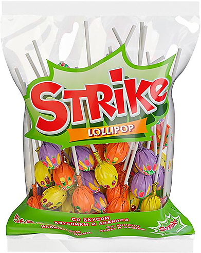 «Strike», карамель на палочке с двойными вкусами, 565 г