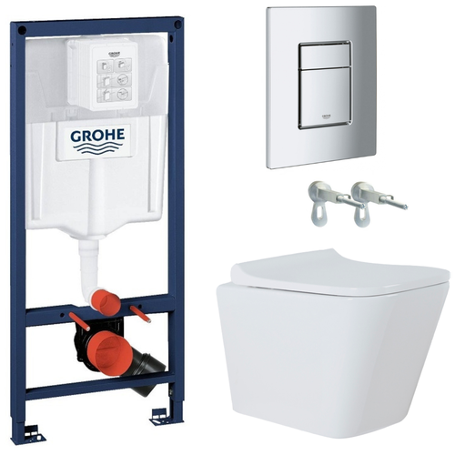 Инсталляция для подвесного унитаза GROHE Rapid SL 38772001 комплект 3 в 1 Azario Teramo (AZ-0052-UQ) смыв торнадо, безободковый, система антивсплеск