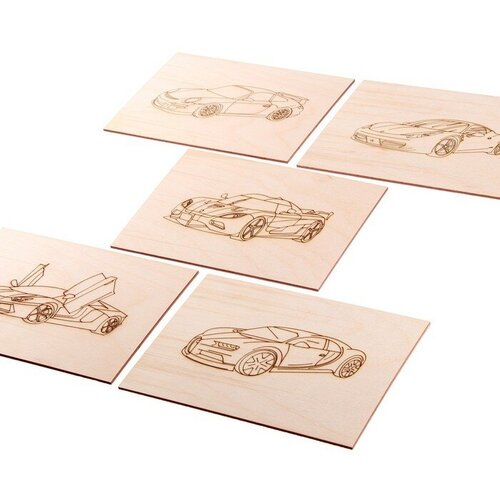 Набор 5 досок для выжигания с рисунком «Автомобили», 15 × 21 см