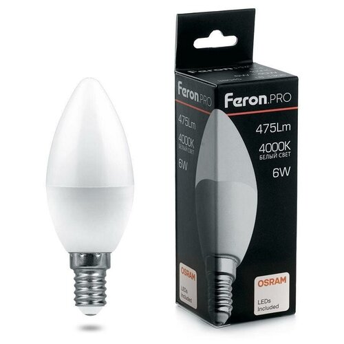 фото Feron лампа светодиодная feron e14 6w 4000k матовая lb-1306 38045