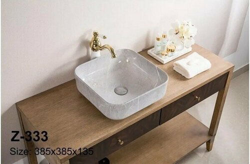 Раковина накладная Zandini Z-333 на столешницу для ванной комнаты без перелива керамическая под камень