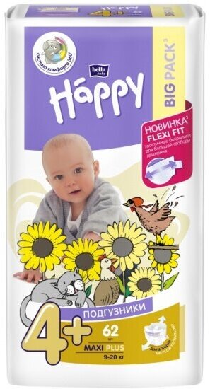 Подгузники Bella Baby Happy Bella Baby "Happy Maxi Plus (9-20 кг) 62 шт