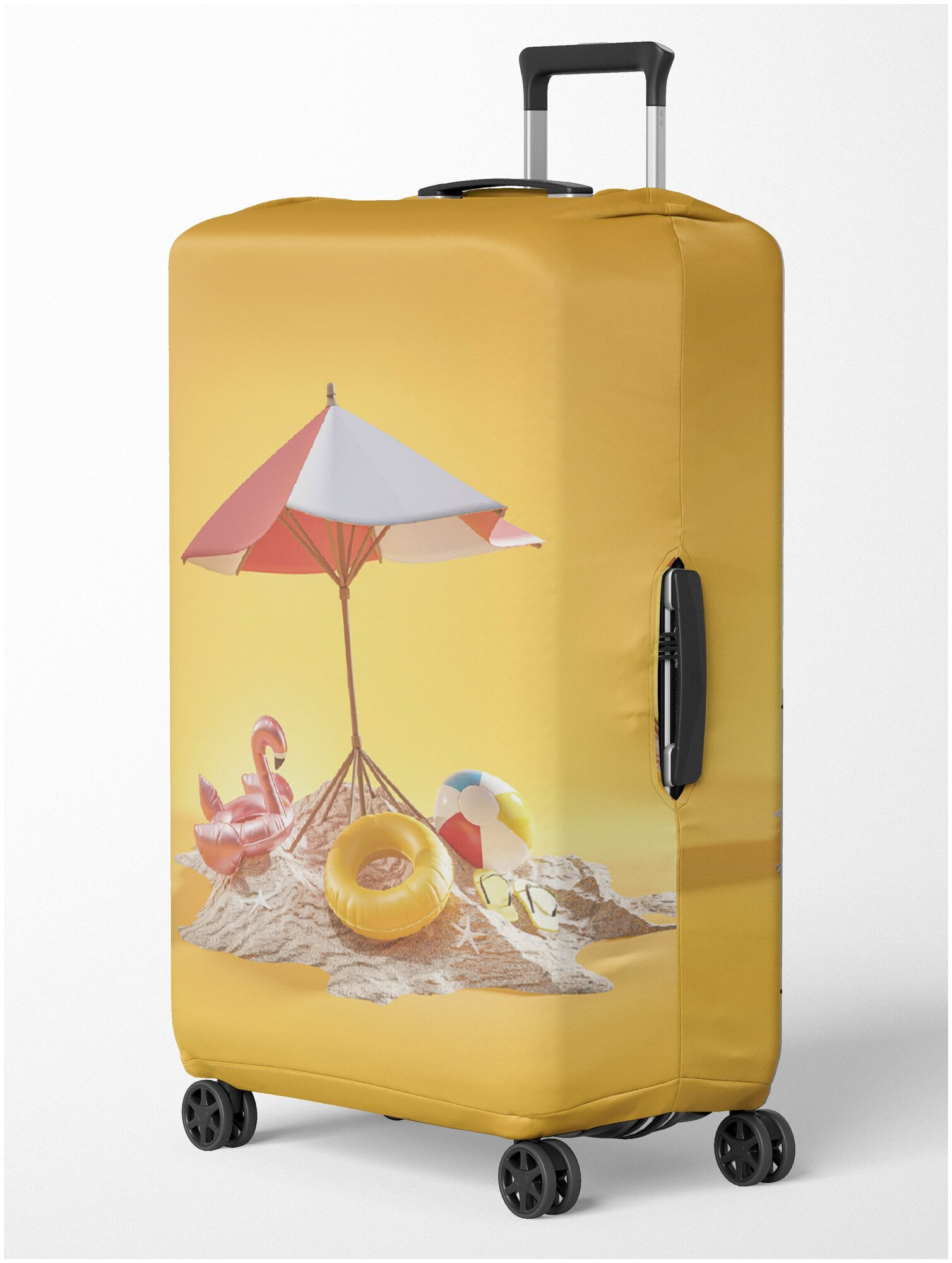 Чехол для чемодана CVT Размер S (до 56см высотой), Дизайнерский с рисунком Защитный, Желтый Бифлекс, Пляж, Оригинальный подарок