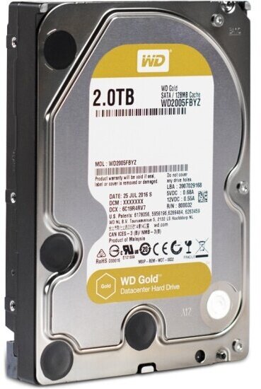 Жесткий диск Western Digital WD Gold Enterprise (WD2005FBYZ) 3.5" 2.0Tb SATA 6 Gbit/s, 128 Mb, 7200 rpm