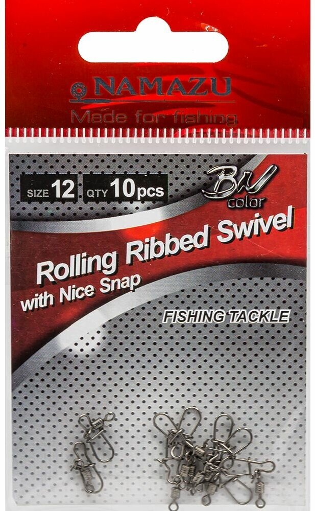 Вертлюг с застежкой Namazu ROLLING RIBBED SWIVEL WITH NICE SNAP цв. Carbon р. 6 test-27 кг катаный (