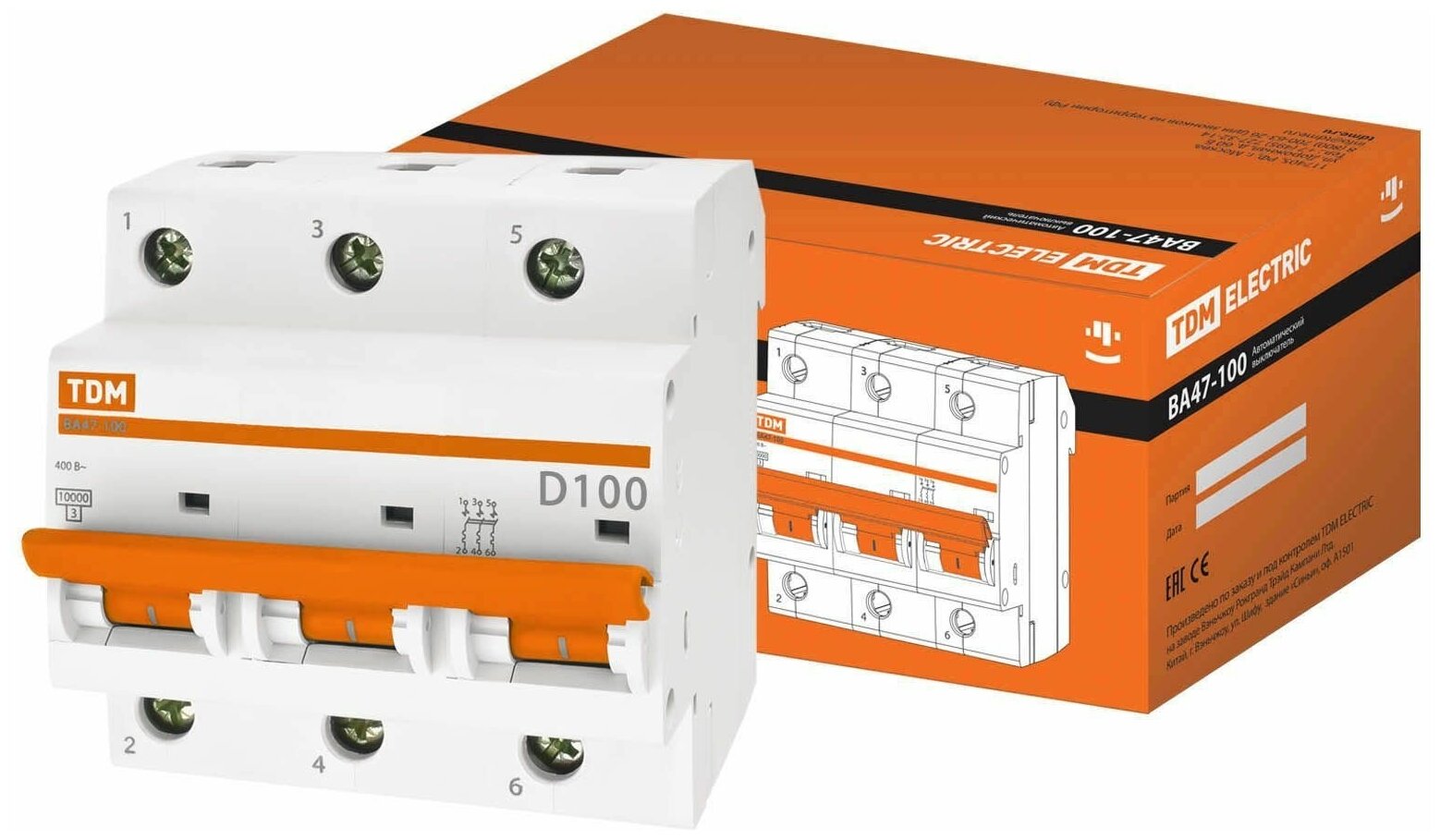 Автоматический выключатель TDM ELECTRIC ВА 47-100 (D) 10kA