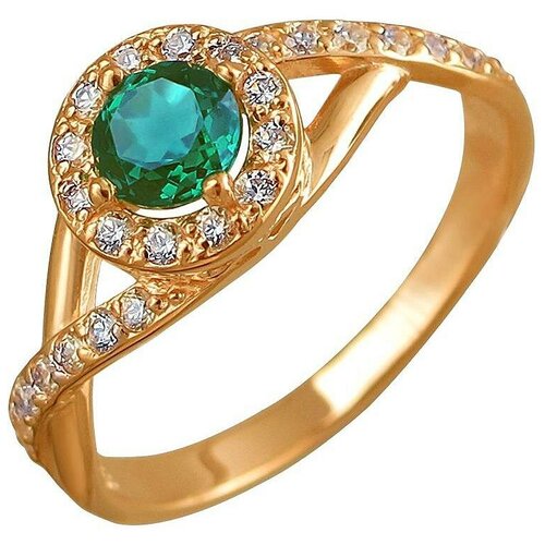 фото Эстет кольцо с изумрудом и фианитами из серебра с позолотой 01к258520а-2, размер 17