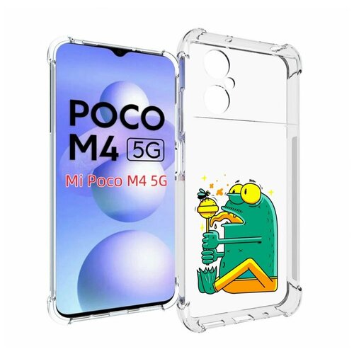 Чехол MyPads Зеленая лягушка с чупа чупсом для Xiaomi Poco M4 5G задняя-панель-накладка-бампер
