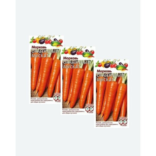 Семена Морковь Оранжевый мускат, 2,0г, Гавриш, Овощная коллекция(3 упаковки) семена морковь любимая 2 0г гавриш овощная коллекция 3 упаковки