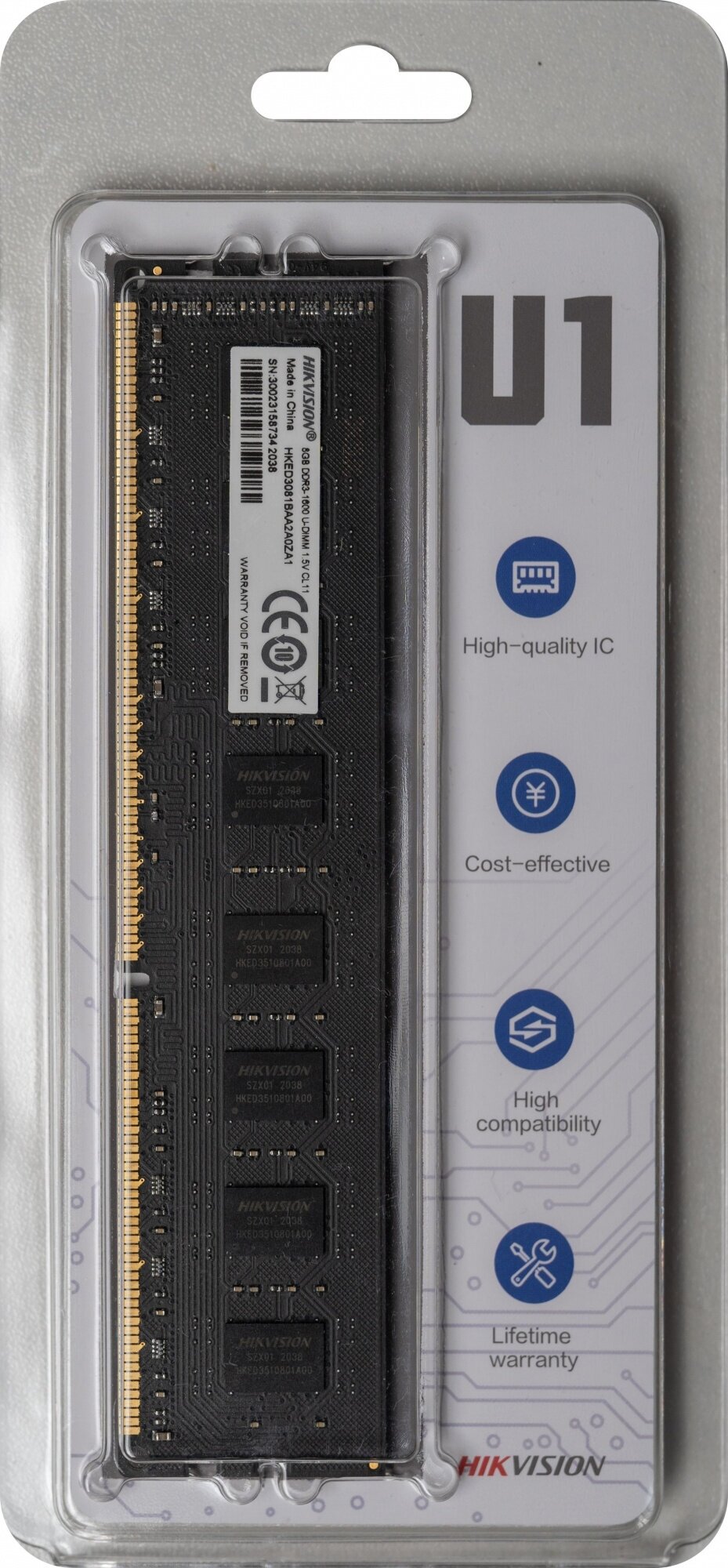 Память DDR3 8Gb 1600MHz Hikvision HKED3081BAA2A0ZA18G RTL PC3-12800 CL11 DIMM 240-pin 1.5В Ret