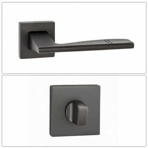 Комплект ручек для дверей Renz INDH_72-03_MBN_W, матовый черный никель (ручка + завертка WC) ручка дверная renz ренц росси античная бронза