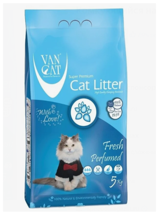 Комкующийся наполнитель VANCAT VAN CAT Fresh для кошачьих туалетов без пыли с ароматом весенней свежести 5 кг - фотография № 11