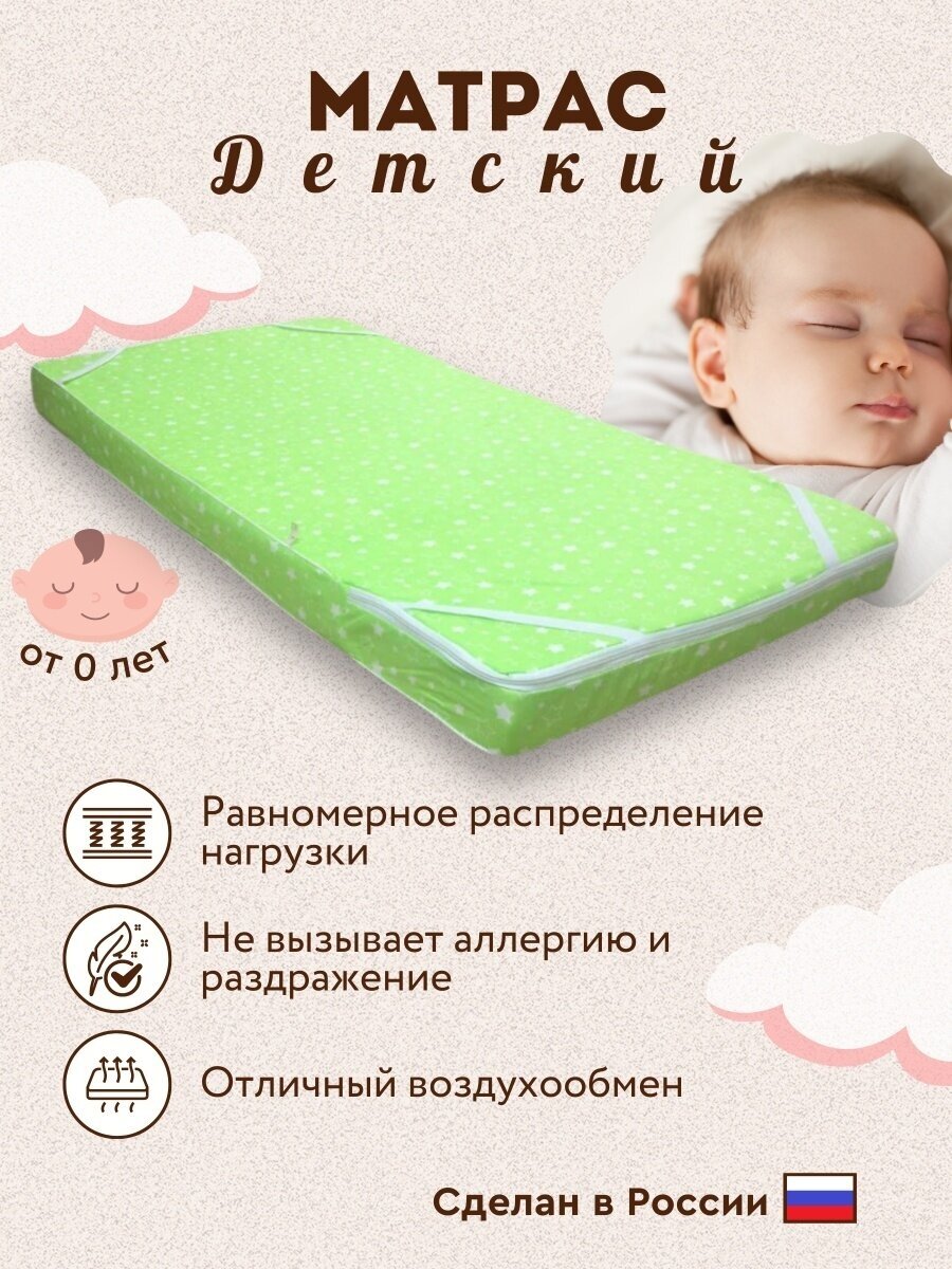 Детский матрас в кроватку 60x120, 10см, зеленый