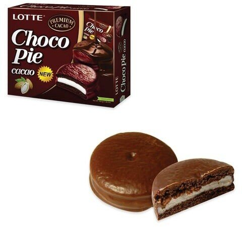 Печенье LOTTE "Choco Pie Cacao" ("Чоко Пай Какао"), глазированное, картонная упаковка, 336 г, 12 шт. х 28 г