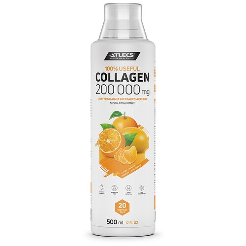 коллаген optimum system collagen concentrate liquid 500 мл апельcин лимон Atlecs Collagen Concentrate питьевой коллаген с витаминами, вкус лимон-апельсин, 500 мл, 20 порций