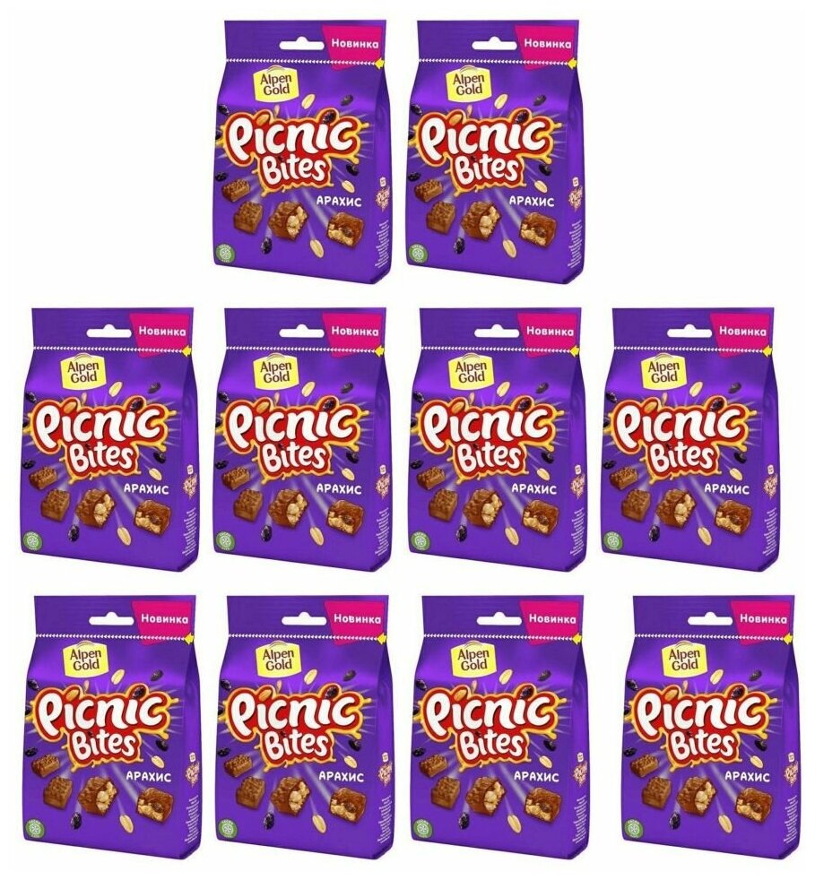 PICNIC BITES AG конфеты карамель арахис изюм хлопья 110г Набор 10 шт - фотография № 1