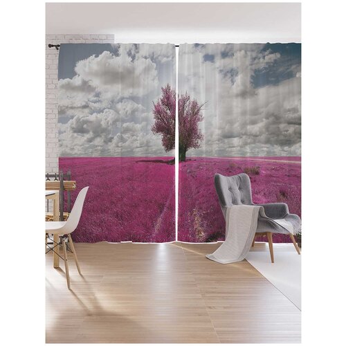 фото Шторы под лён ambesonne "фиолетовое поле", серия oxford delux, 340х265 см joyarty