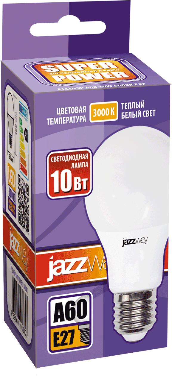 1033697 Лампа светодиодная (LED) «груша» d60мм E27 180° 10Вт 220-240В матовая тепло-белая желтая 3000К Jazzway - фото №1