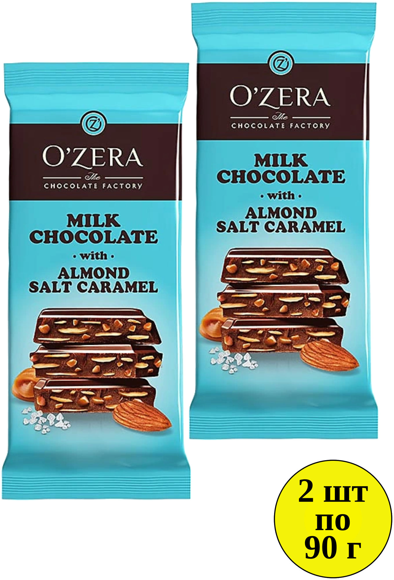 Шоколад KDV OZera Milk chocolate with Almonds salt caramel соленая карамель, миндаль, 2 шт по 90 г - фотография № 1