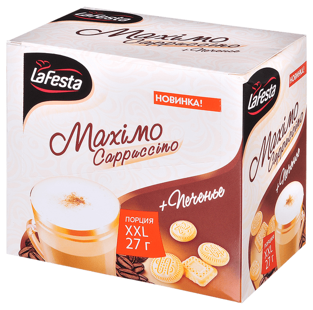 Растворимый напиток LA FESTA "Капучино Maximo" с печеньем 270 г (27 г х 10 сашет) - фотография № 1