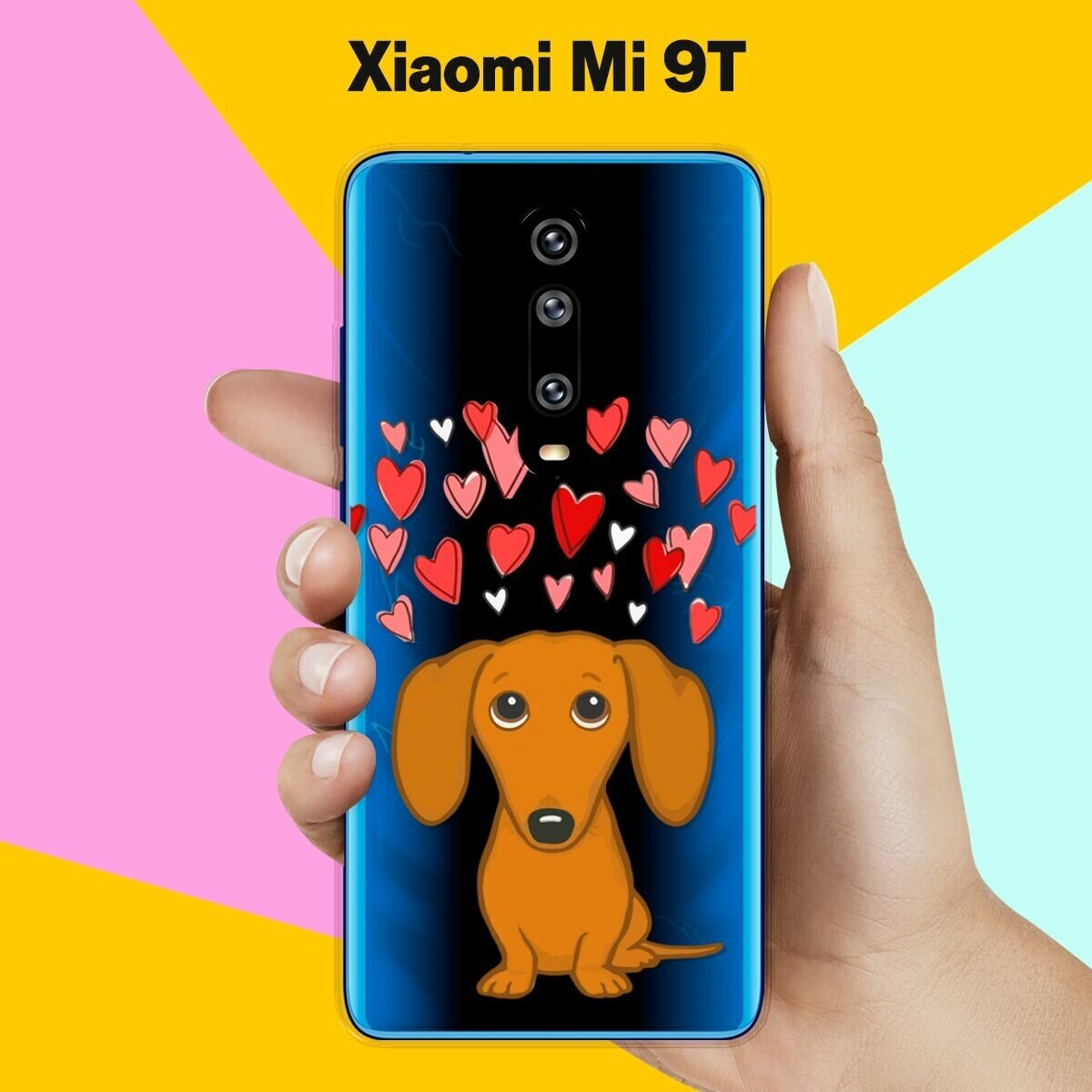 Силиконовый чехол на Xiaomi Mi 9T Такса и сердца / для Сяоми Ми 9Т