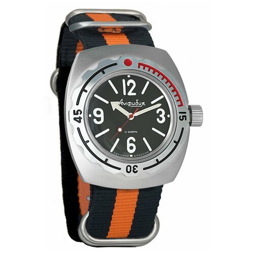 фото Часы мужские механические восток 090913 с автоподзаводом (нейлон черно-оранжевый)