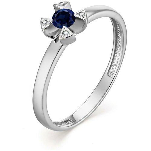 фото Алькор кольцо с сапфиром и бриллиантами из белого золота 13029-202, размер 18