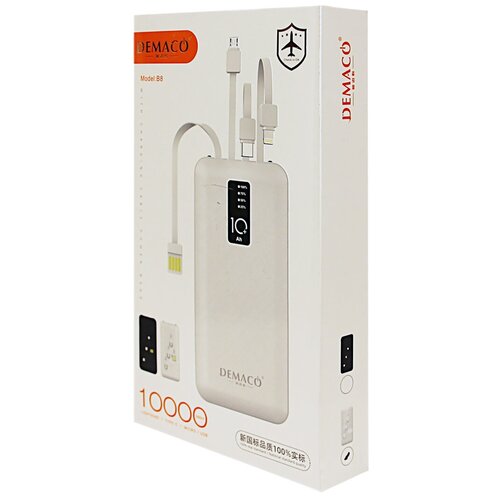 Внешний аккумулятор power Bank Demako 10000 mAh 1 порт usb 4 выносных разъема белый B8 179900₽