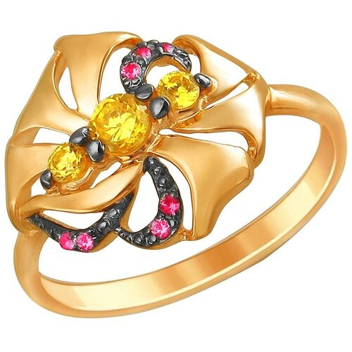 фото Эстет кольцо с цитринами и корундами из красного золота 01к2111825чр-1, размер 17