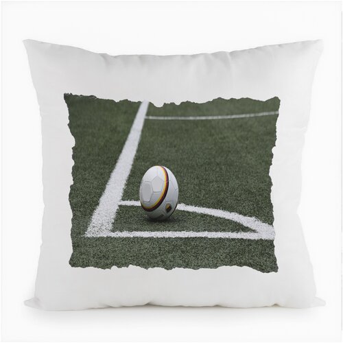 фото Подушка белая футбол футбольный мяч газон угловой,белая coolpodarok