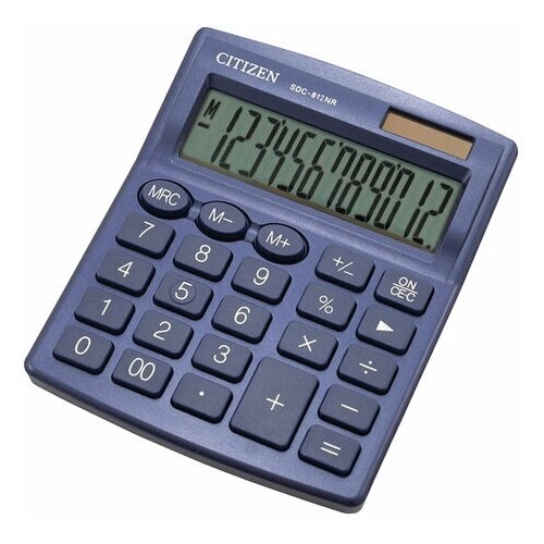 Калькулятор настольный CITIZEN SDC-812NRNVE КОМПАКТНЫЙ (124х102 мм) 12 разрядов двойное питание ТЕМНО-СИНИЙ 1 шт.