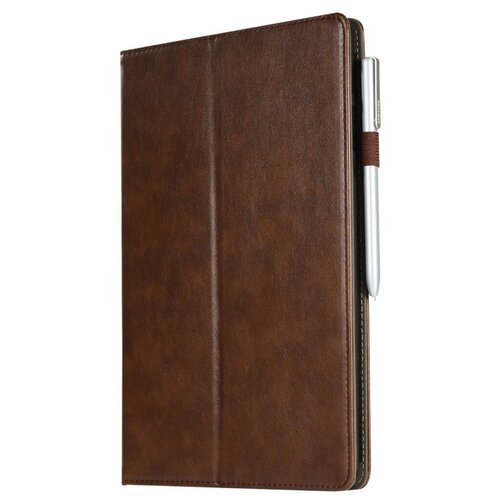 фото Чехол mypads для samsung galaxy tab a 10.5 sm-t590 (2018) / samsung galaxy tab a 10.5 sm-t595 (2018) с визитницей и держателем для руки коричневый натуральная кожа prestige бизнес класса