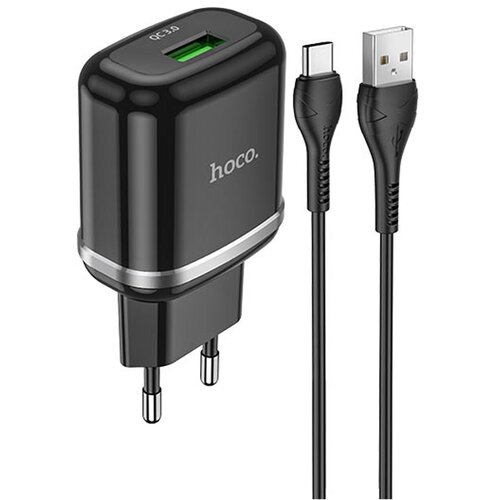 Блок питания сетевой 1 USB HOCO N3 Special single 3000mA QC30 QC20 FCP AFC кабель Type-C цвет чёрный 61500₽