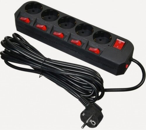 Изображение товара Сетевой фильтр Buro 500SH-5-SW-B 5м (5 розеток) черный (коробка)