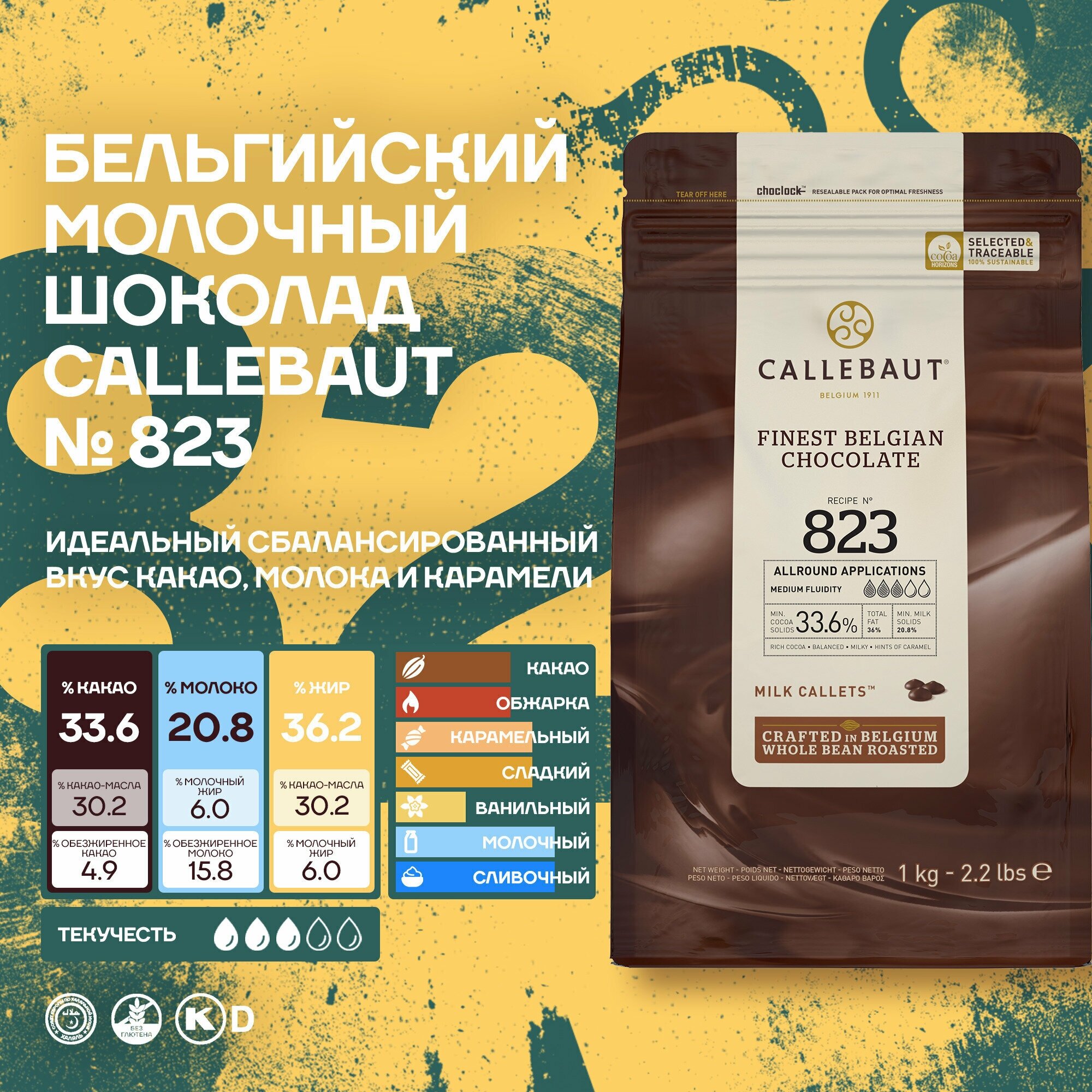 Бельгийский молочный шоколад №823 33,6% Callebaut 1 кг