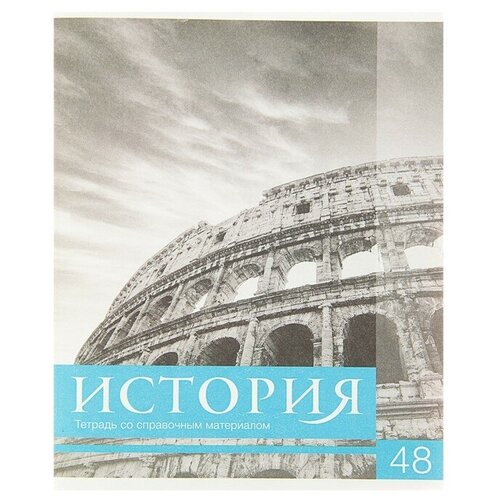 Тетрадь предметная Чёрное-белое 48 листов в клетку История со справочным материалом, обложка мелованная бумага, блок №2, белизна 75% (серые листы)