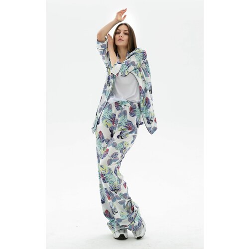 Пижама Saniatti, рубашка, брюки, застежка пуговицы, длинный рукав, карманы, размер L, белый