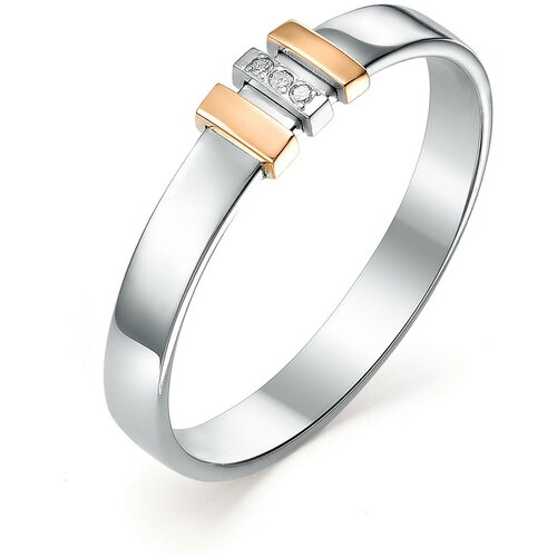 фото Алькор кольцо с 3 бриллиантами из серебра и золота 01-0258-000б-00, размер 19