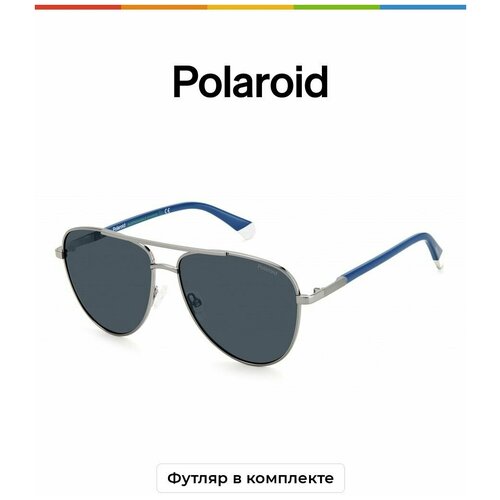 Солнцезащитные очки Polaroid Polaroid PLD 4126/S 06J M9, серый, синий солнцезащитные очки polaroid polaroid pld 4126 s 010 m9 pld 4126 s 010 m9 серебряный черный
