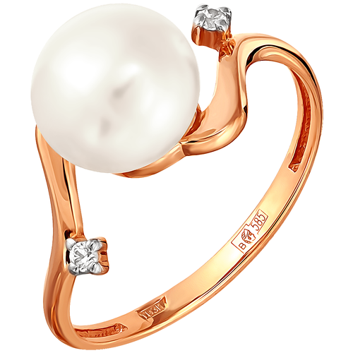 фото Примаэксклюзив кольцо с жемчугом и фианитами из красного золота 190-1-829р, размер 16.5
