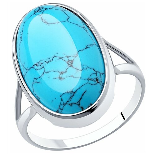 Кольцо Diamant, серебро, 925 проба, родирование, бирюза синтетическая, размер 19 кольцо с фианитами и бирюзой из серебра