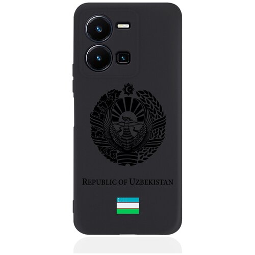 Черный силиконовый чехол SignumCase для Vivo Y35 Черный лаковый Герб Узбекистана